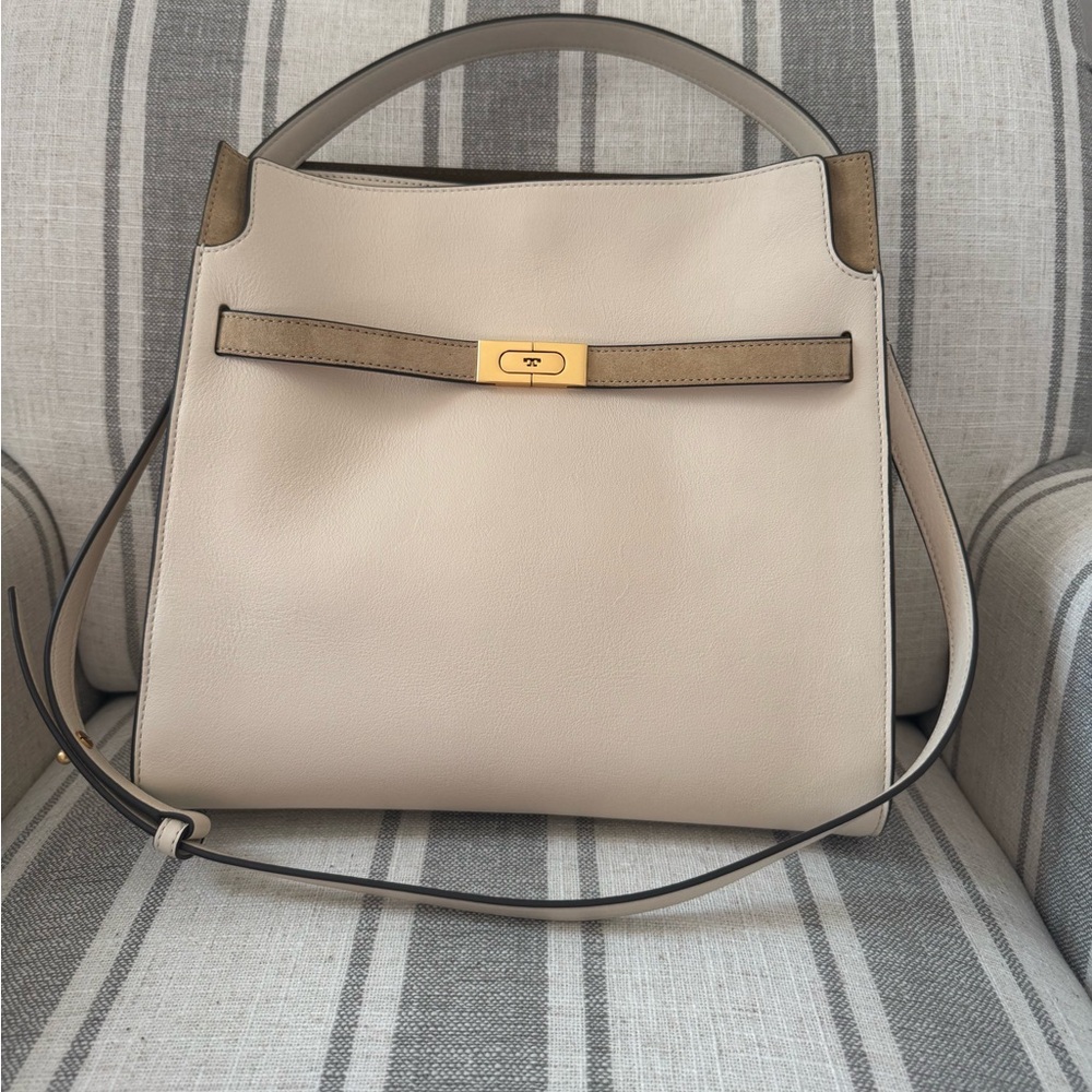 Tory Burch Cream and Tan Leather Shoulder Bag with Gold Hardware